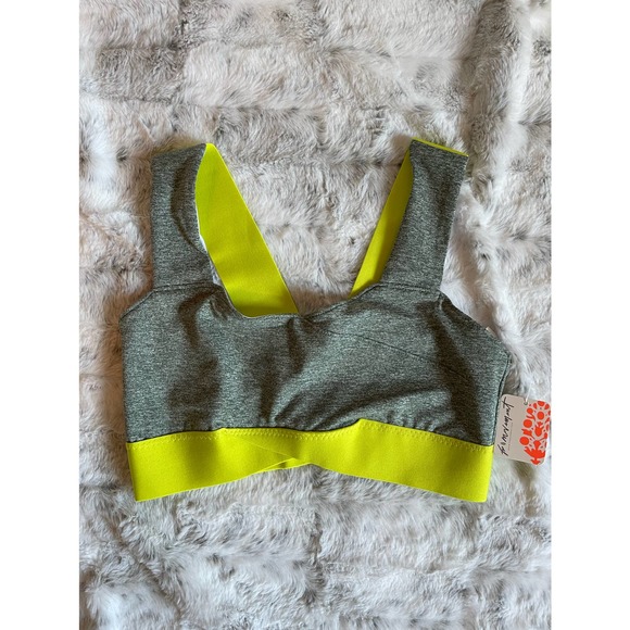 Free People Movement Yellow Gray Just Breathe Sports Bra Size XS - Picture 6 of 8